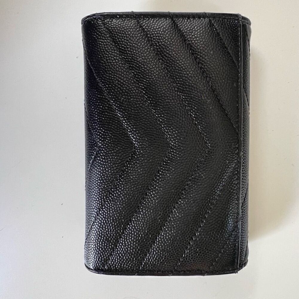 YVES Saint Laurent Women's Black Monogram Pebbled Envelope Wallet - Picture 3 of 5